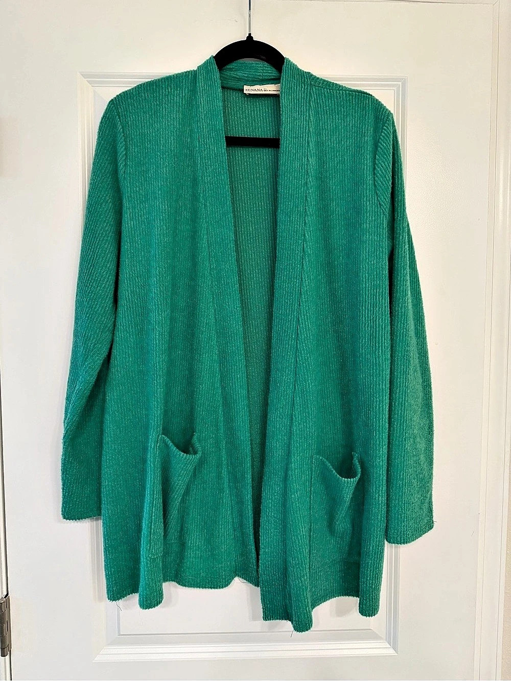 Zenana Ribbed Open Front Cardigan Green XL Like New